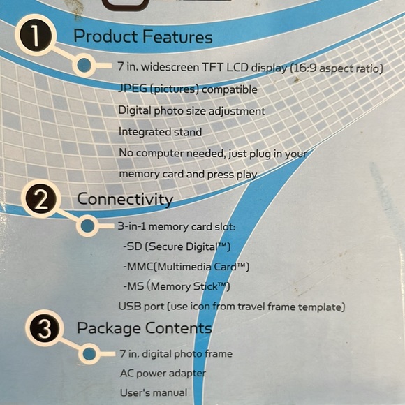 New Synaps 7-inch Digital Photo Frame with Photo Frame, AC Power Adapter, Manual - Picture 3 of 7